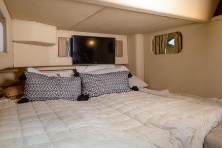 Modern 50ft White Ace Sea Ray Yacht spacious master bedroom built for comfort at sea