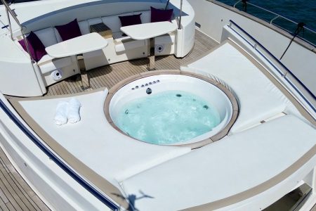 Luxury 110ft Dominator Senay Miami onboard jacuzzi for a premium spa-like experience